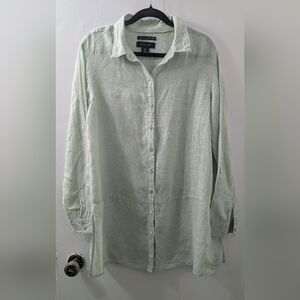 Tahari Sage 100% Linen Long Women Shirt L